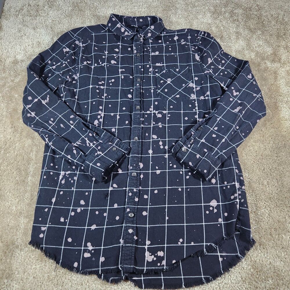 Jackson Buffalo Check Flannel Button Shirt Mens Size Medium Black BLEACHED